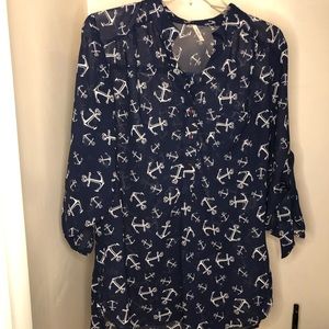 Anchor patterned short sleeve button down